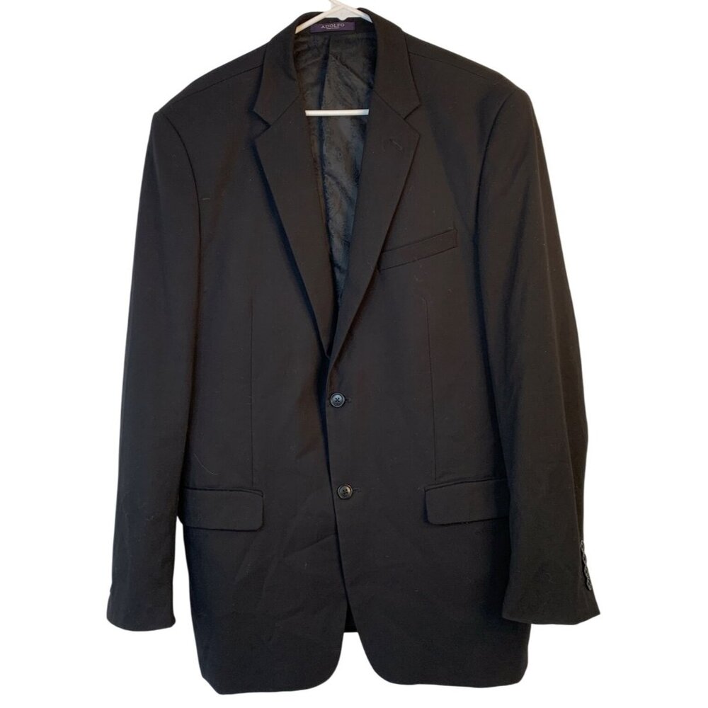 Mens Jet Black Two-Button Blazer Jacket Size 42L Long 8906